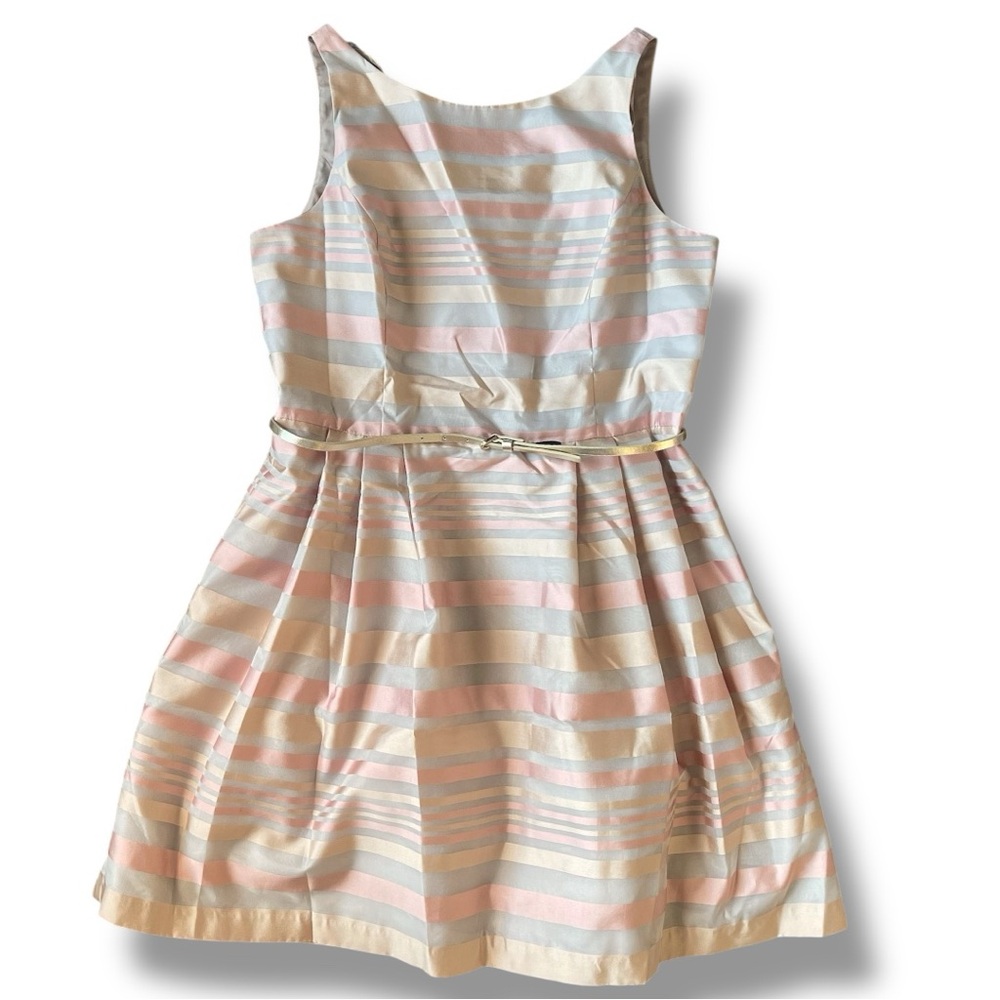 Jessica Howard Striped Sleeveless Dress with Belt - Picture 2 of 4